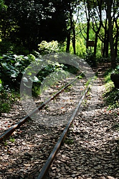 Trail of small train in Gongqing Forest Park
