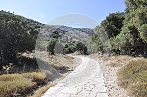 Trail to Cave of Zeus in Dikti mountains from Crete island of Greece