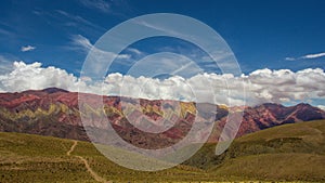 Trail to Hornocal, 14 color mountain. Colorful mountains in Jujuy, Argentina