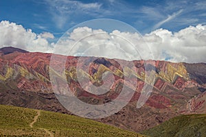 Trail to Hornocal, 14 color mountain. Colorful mountains in Jujuy, Argentina