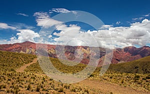 Trail to Hornocal, 14 color mountain. Colorful mountains in Jujuy, Argentina