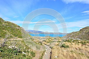 Trail in Torres del Paine National Park, Chile photo