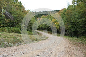 A trail through a wooded area in Wentworth Nova Scotia, taken on a cloudy autumn day