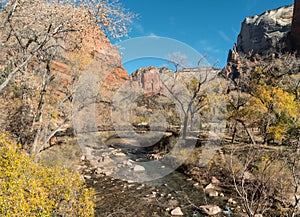 Trail in Zion National Park crosses the Virgin River