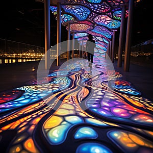 Trailblazers: A Dynamic Pathway of Illuminated Footprints photo