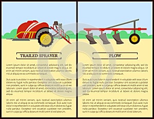 Trailed Sprayer and Plow Set Vector Illustration