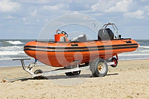 Trailer with boat for emergency services on the beach