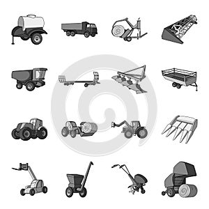 Trailer, dumper, tractor, loader and other equipment. Agricultural machinery set collection