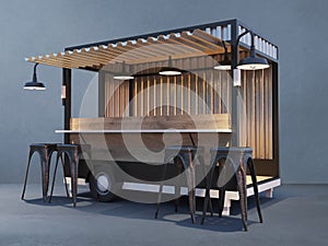 Trailer food truck Mockup, vintage hot dog market