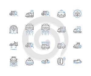 Trailer line icons collection. Utility, Haul, Cargo, Transport, Hitch, Towing, Mobile vector and linear illustration