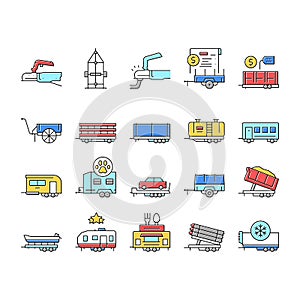 Trailer Transport Collection Icons Set Vector .