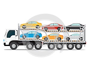 The trailer transports cars with new auto. photo