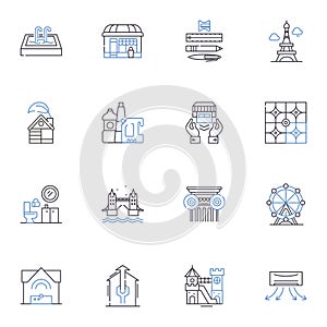 Trailers line icons collection. Hitch, Cargo, Haul, Flatbed, Enclosed, Ramp, Utility vector and linear illustration