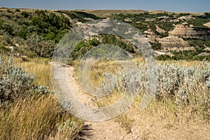 Trailhead into the Painted Canyon Nature Trail in the badlands at Theodore Roosevelt National Park in North Dakota