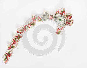 Trailing Holly Ribbon with Dollar Bill