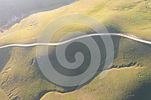 Aerial View of Scenic Trail Through California Hills