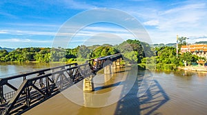 train acrossing River Kwai bridge