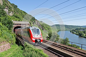 Train along river Moselle in Germany