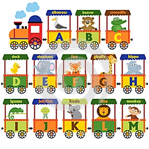 Train alphabet with animals A to M