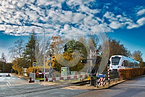 Train approaching a railway crossing