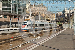 The train arrives at the railway station