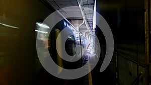 A train arriving to the subway station