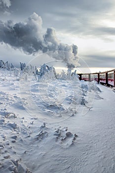 Train arriving at the top of the mountain