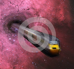 Train and black hole in space Abstract background wallpaper