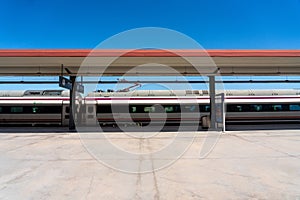 Train boarding area at Toledo station on a sunny day. Spain. photo