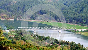 Train bridge across big river