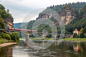 Train bridge crossing the Elbe River, Bad Schandau - Saxon Switzerland photo