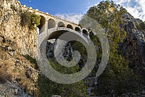 Train bridge of El Chorro in desfiladero de los gaitanes in Malaga, Spain.