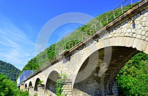 Train bridge over river