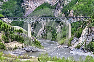 Train Bridge in Remote Mountain Range Area in Alaska