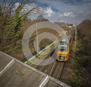 Train from bridge in spring sunny day in Bergen op Zoom Netherlands 03 04 2024