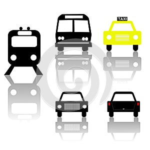 Train bus car and taxi silhouettes