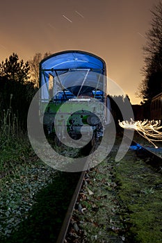 Train carriage at night