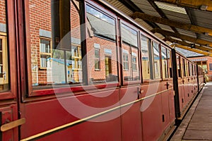 Close up of traditional steam train passenger carriage