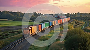 A train carrying rows of containers on its tracks showcasing the versatility of containerization in various modes of photo