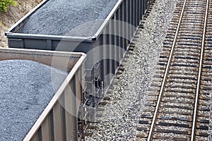 Train Cars Loaded With Coal Next to More Tracks