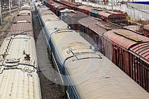 Train cars in the parking lot