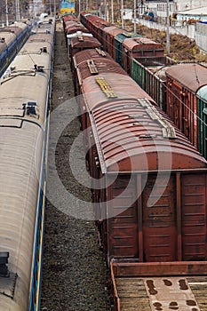 Train cars in the parking lot