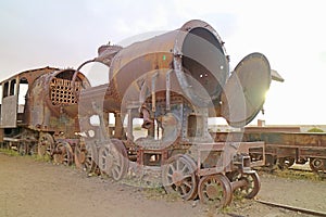 Train Cemetery or Cementerio de Trenes at the outskirts of Uyuni Town, the High Plateau of Bolivia photo