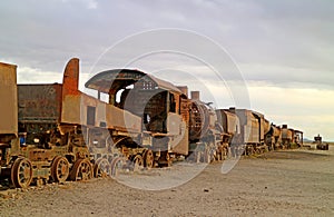 Train Cemetery or Cementerio de Trenes at the outskirts of Uyuni Town, the High Plateau of Bolivia, South America photo