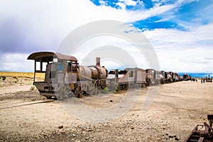 Train cemetery in Uyuni desert , Bolivia