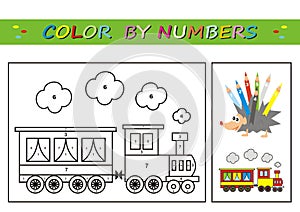 Train, coloring book, color by numbers. eps.