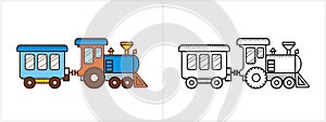 Train coloring page for kids. Locomotive side view