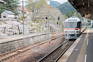 The train is coming to platform at Gero Station, Japan
