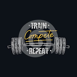 Train compete repeat print with barbell photo