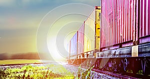 Train container railway load in ship port for logistic and transport business;